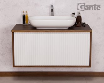 Szafka łazienkowa wisząca z umywalką dąb wenge/biały mat 100 cm Venus Gante