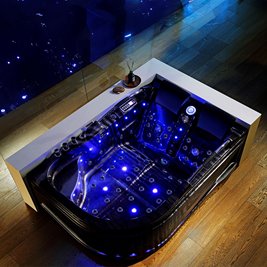 Czarna wanna z hydromasażem asymetryczna Venezia 761 Fala 180x120 prawa