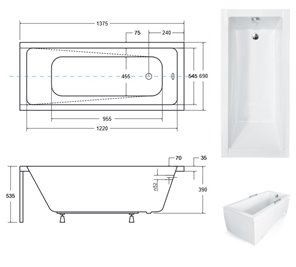 Czarno biała wanna prostokątna z obudową 140 cm Modern Besco