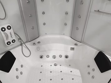 Duża kabino wanna z sauną Spa i hydromasażem białe ściany 150x150 cm MO-08150BS