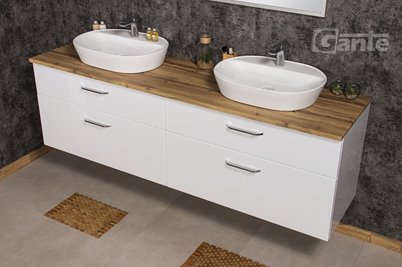 Szafka łazienkowa wisząca z dwiema umywalkami nablatowymi 200 cm SETTO MODULO kolor biały połysk