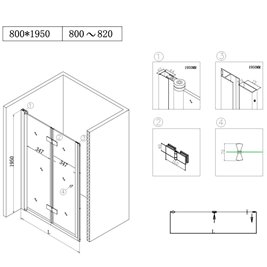Złote drzwi prysznicowe łamane do wnęki 80 cm SH01A