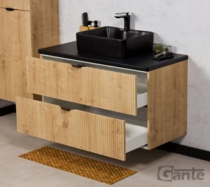 Szafka łazienkowa z czarną umywalką wisząca dąb naturalny 80 cm Brendo Gante