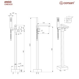 Czarna bateria wannowa wolnostojąca CMB3020BL Ango Corsan