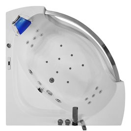Wanna z hydromasażem narożna 135x135 cm MO-0057 niebieski zagłówek