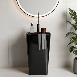 Umywalka wolnostojąca ceramiczna owalna czarny połysk 49x37x83 cm CLARO-BL-490