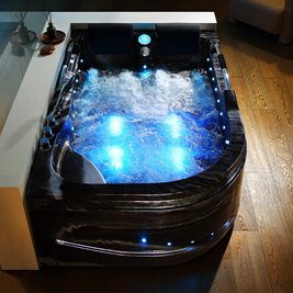 Czarna wanna z hydromasażem asymetryczna Venezia 761 Fala 180x120 prawa