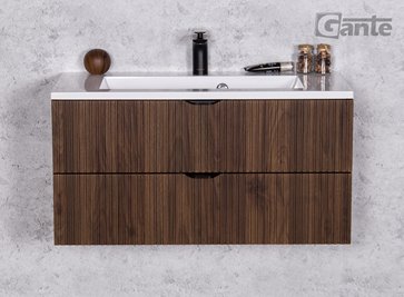 Szafka łazienkowa z lamelami wisząca z umywalką 80 cm 39/2 Victa Lamello kolor orzech