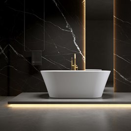 Wanna wolnostojąca biała przelew oraz korek złoty szczotkowany 160 cm Lizbona Hydrosan