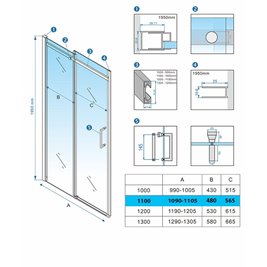 Drzwi prysznicowe do wnęki 105-110 cm rozsuwane szkło 8 mm KZ09BC