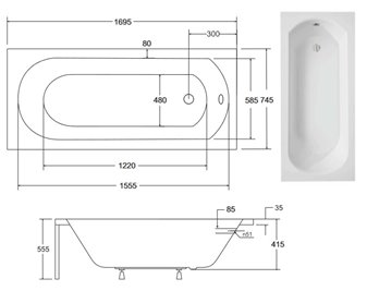 Czarno-biała wanna prostokątna z obudową 170x75 cm Intrica Besco