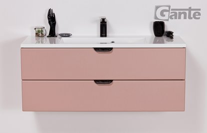 Szafka łazienkowa pudrowy róż z umywalką czarny uchwyt 100 cm Magnolia Gante