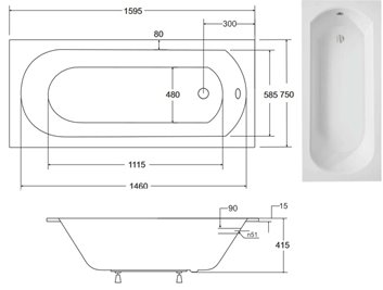 Czarno-biała wanna prostokątna z obudową 160x75 cm Intrica Besco
