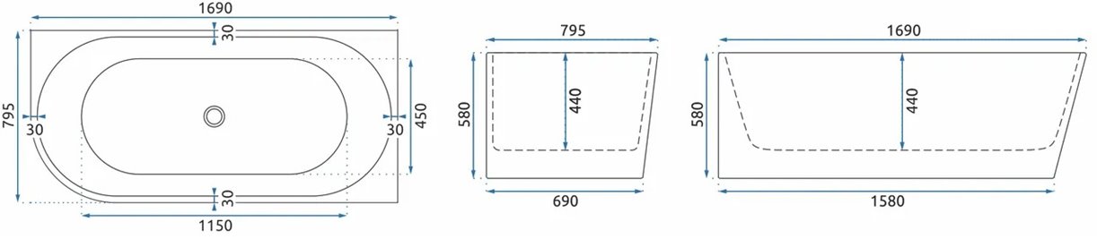 Wanna przyścienna narożna prawa 170 cm Sydney Rea