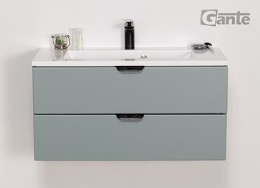 Miętowa szafka łazienkowa wisząca z umywalką czarny uchwyt 80 cm Magnolia