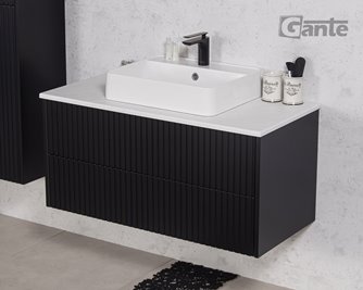 Szafka łazienkowa wisząca frezowana z umywalką 100 cm Mirage kolor czarny mat