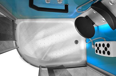 Kabina prysznicowa z hydromasażem na niskim brodziku błękitne ścianki 120x85 lewa MO-18218