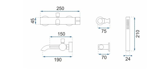 Bateria wannowa podtynkowa box Lungo Rea złoto szczotkowane