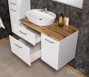 Szafka łazienkowa wisząca z umywalką nablatową i koszem 100 cm SETTO MODULO kolor biały połysk