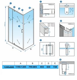Czarna kabina prysznicowa prostokątna drzwi uchylne 120x80 KZ06DB