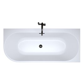 Wanna przyścienna czarny przelew oraz korek narożna prawa 150 cm Mera Hydrosan