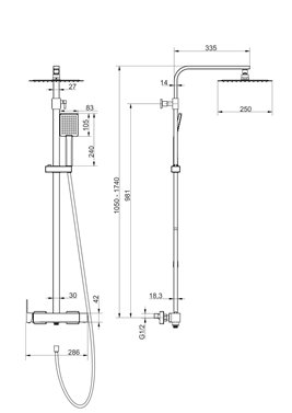 Kolumna natryskowa w kolorze czarnym deszczownica kwadratowa CMN02MBL Ango Corsan