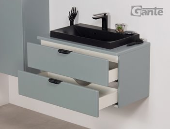 Miętowa szafka łazienkowa wisząca z czarną umywalką nablatową czarny uchwyt 80 cm Magnolia