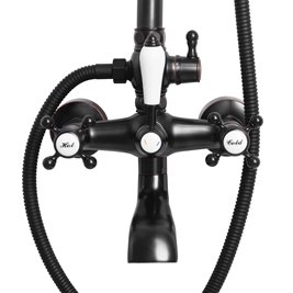 Czarny zestaw prysznicowy z wylewką retro Bergamo Rea