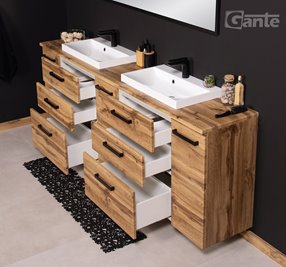 Szafka wisząca z dwiema umywalkami nablatowymi 210 cm 39/3 kolor dąb naturalny seria Fokus Loft Gante