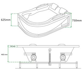 Czarna wanna z hydromasażem Venezia 761 Fala 180x120 lewa