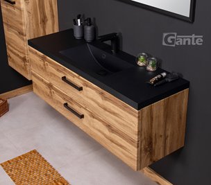 Szafka wisząca z czarną matową umywalką 120 cm kolor dąb naturalny S2 seria Fokus Loft Gante