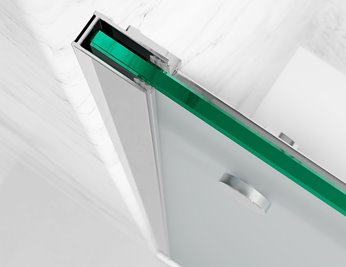 Drzwi prysznicowe rozsuwane prawe/lewe do wnęki 93-97 cm szkło 8mm mleczne profile chrom Swiss Liniger