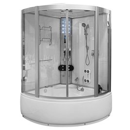 Biała duża kabino wanna spa z hydromasażem i sauną parową 135x135 cm MO-08135BS
