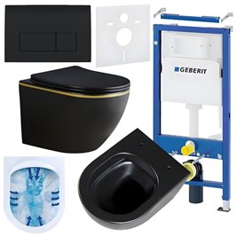 Zestaw podtynkowy stelaż GEBERIT DUOFIX + miska PEAK-MTB-GL-RIM-03 + przycisk DELTA 50 czarny połysk