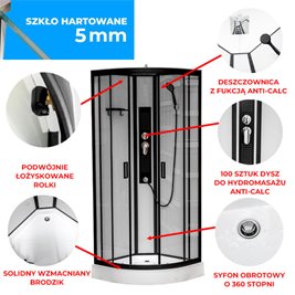 Kabina prysznicowa półokrągła zabudowana jasny środek 100x100 Clara