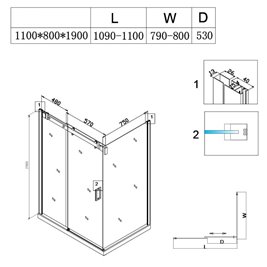 Złota kabina prysznicowa prostokątna 110x80 szkło 8mm KZ203BG