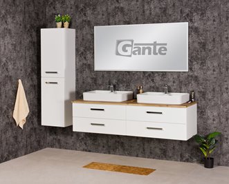 Szafka wisząca z dwiema umywalkami 160/50 cm blat dąb naturalny seria Fokus B