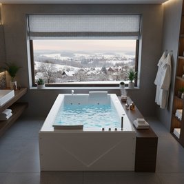 Wanna z hydromasażem prostokątna do zabudowy + obudowa Diablo 666 180x150