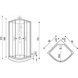 Kabina prysznicowa zabudowana z hydromasażem czarna 90x90 Wega Black Kerra