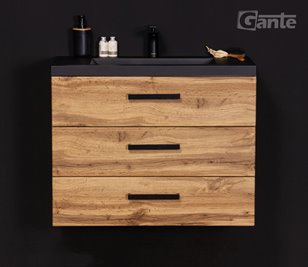 Szafka wisząca z czarną matową umywalką 80 cm kolor dąb naturalny 39/3 seria Fokus Loft Gante