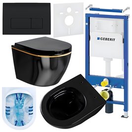 Zestaw podtynkowy stelaż GEBERIT DUOFIX + miska MISKA MIZU-BL-GL-RIM-02 + przycisk DELTA 50 czarny połysk