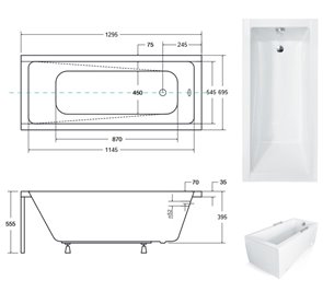 Czarno biała wanna prostokątna z obudową 130 cm Modern Besco