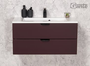 Burgundowa szafka łazienkowa wisząca z umywalką czarny uchwyt 80 cm Magnolia