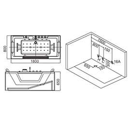 Wanna z hydromasażem prostokątna 182x82 cm Carina 938 Hydrosan