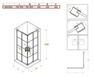 Kabina prysznicowa kwadratowa loftowy styl 80x80 czarne szprosy BL32A