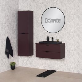 Burgundowa szafka łazienkowa wisząca z czarną umywalką nablatową czarny uchwyt 80 cm Magnolia