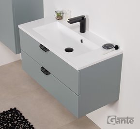 Miętowa szafka łazienkowa wisząca z umywalką czarny uchwyt 80 cm Magnolia