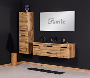 Szafka wisząca z czarną matową umywalką nablatową 140 cm kolor dąb naturalny seria Fokus Loft Gante