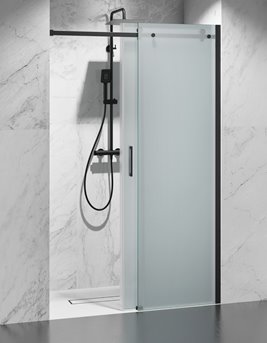 Drzwi prysznicowe rozsuwane prawe/lewe do wnęki 122-131 cm szkło 8mm mleczne profile czarny mat Swiss Liniger