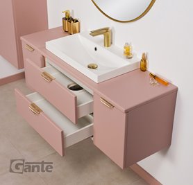 Szafka łazienkowa pudrowy róż z umywalką nablatową złoty uchwyt 120 cm Magnolia Gante